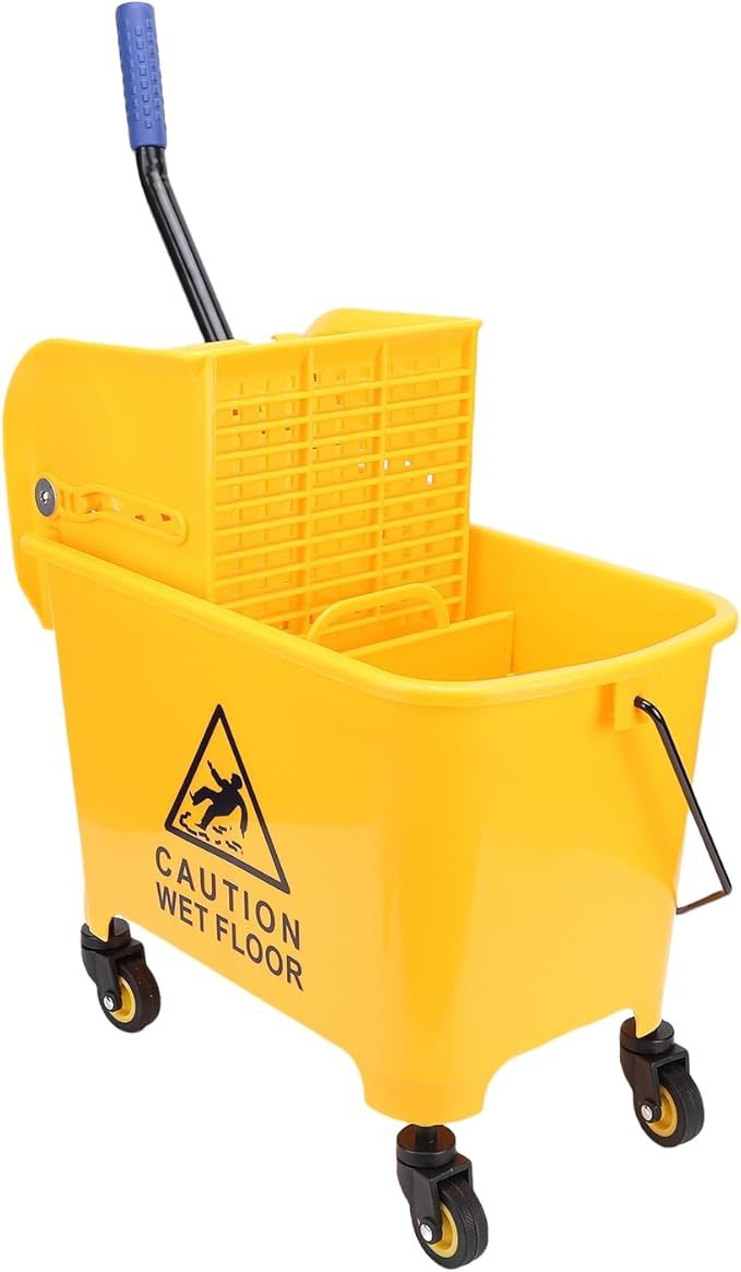 Generic Mop Bucket with Wringer, 20L Floor Cleaning Handle Wheels, 20L Side Press Wringer Commercial Mop Bucket with Wheels and Handle for Floor Cleaning