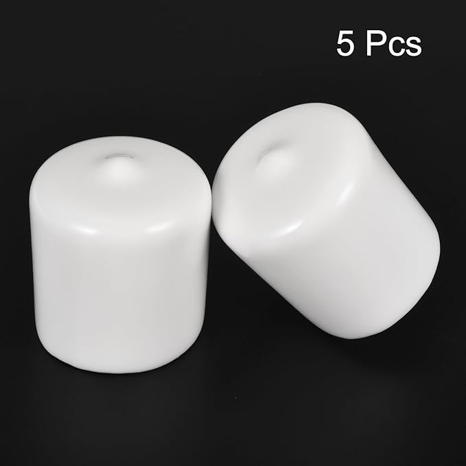 uxcell 5pcs Rubber End Caps 25mm ID Vinyl PVC Round Tube Bolt Cap Cover Screw Thread Protectors White