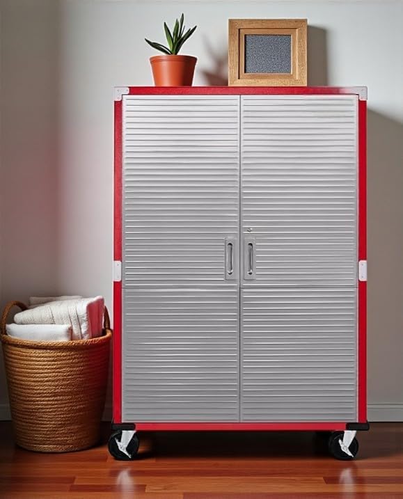 Heavy Duty Storage Solid Stainless Steel Cabinet with Lockable, Adjustable Shelf, Metal Garage Organizer (Red, 48" W x 18" D x 72" H)