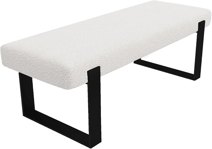VANT Upholstered Bed Bench - Boucle Ivory - Matte Black - Contemporary Modern, Bedroom Bench Seat, Hallway, or Entryway