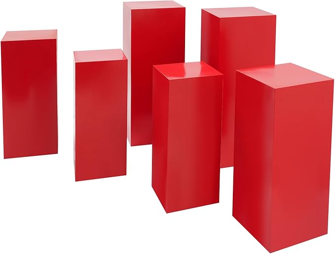 6Pcs Metal Pedestal Stand for Party, Large Red Cake Stand, Pedestal Display Plinth Pillars for Wedding Ceremony Birthday Party Art Decor, Column Decorative Cube for Wedding Dessert Table Display