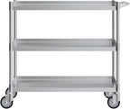3 Shelf Stainless Steel Tubular Utility Cart | 21 in. Wide X 33 in. Long X 33 in High | Metal Utility Cart on Wheels with Handle | NSF