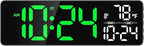 Large LED Digital Wall Clock with Date, Temperature, Auto-Brightness, Auto-DST | Big Digital Clock for Bedroom, Desk, Classroom, Living Room, Kitchen, Office, Gym, Farmhouse, Xmas Gift for Seniors