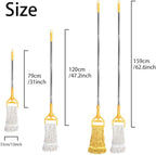 Wet String Mop for Floor Cleaning, Heavy Duty Mop with 2 Reusable Heads, Long Handle Industrial Cotton Mop for Restaurant Home Garage Office Patio Warehouse (Yellow)