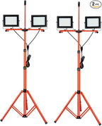 LEDMO 26000 Lumen LED Work Lights on Stand Tripod,200W Bright 2 Adjustable Head Work Floodlights with Individual Switch,IP65 Waterproof Outdoor & Indoor for Job Site Workshop Security Fixture