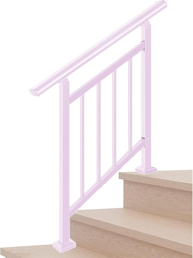 Handrails for Outdoor Steps Suitable for 1 to 3 Steps- Wrought Iron Stair Railing- Step Steady with 3 Feet Handrailing- Safe Indoor Home Banisters (White)