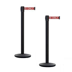 Montour Line MI650 Set of 2 Retractable Belt Barrier Stanchion, Cast Iron Base, Black Powder Coated Steel Post (16 ft Red with"Authorized Access ONLY" White Letters Belt)