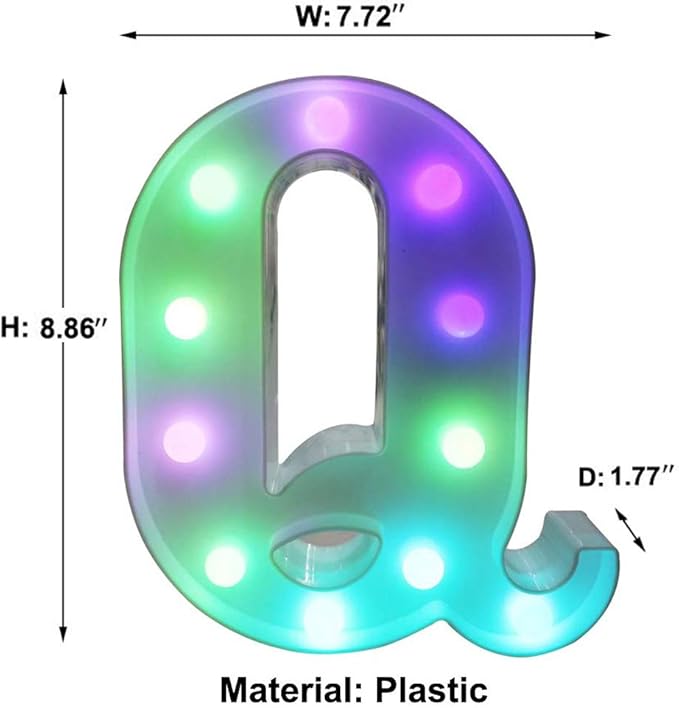 Pooqla Colorful LED Marquee Letter Lights with Remote – Light Up Marquee Signs – Party Bar Letters with Lights Decorations for The Home - Multicolor Q