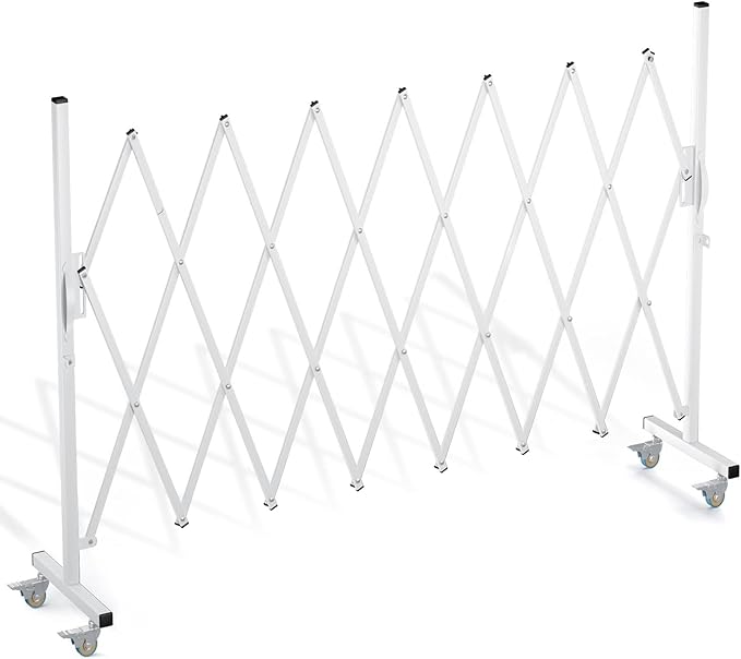 Expandable Barricade Gate,82" Metal Safety Barrier Gate with Casters,Accordion Garden Yard Outdoor Indoor Fence Folding Security Dog Gates Wall Mount,White