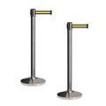 CCW Set of 2 Retractable Belt Barriers Stanchion, Polished Stainless Steel Post, RBB-100 (7.5 Foot Belt, Black Yellow Horizontal Stripe Belt)