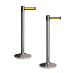 CCW Set of 2 Retractable Belt Barriers Stanchion, Polished Stainless Steel Post, RBB-100 (11 Foot Belt, Black Yellow Horizontal Stripe Belt)