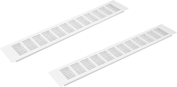 Vent Systems 19.69 x 3.15 Inch (Outer Size) - Pack of 2 - Rectangular Door Vent - White Aluminum Vent Cover, Toe Kick Vent Cover - HVAC for Home, Cabinet Vent - Intake/Exhaust Door Return Air Vent