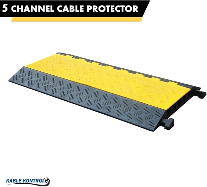 Kable Kontrol Atlas Heavy Duty Cable Protector Ramp - 5 Channel Bulk Wholesale Pallet - 20 Pcs - 36" Long Black & Yellow - 36,000 Lbs Capacity - Rubber Speed Bump Wire Protector Cord Cover - CP9988