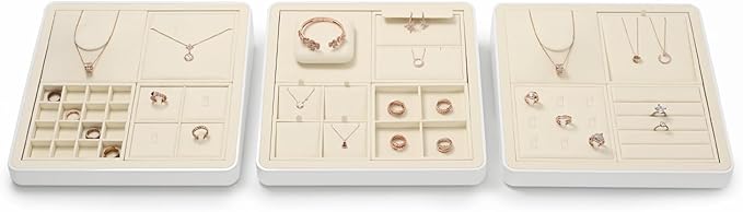 Oirlv Microfiber Jewelry Stud Earring tray Display Tray Earring Display Organizer Tray(Beige)