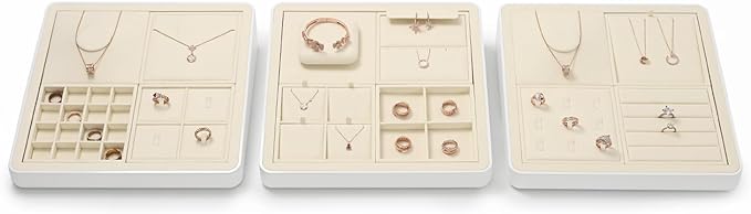 Oirlv Microfiber Jewelry Tray Showcase Display Necklace Bracelet Ring Showcase Display Empty Plate(Beige)