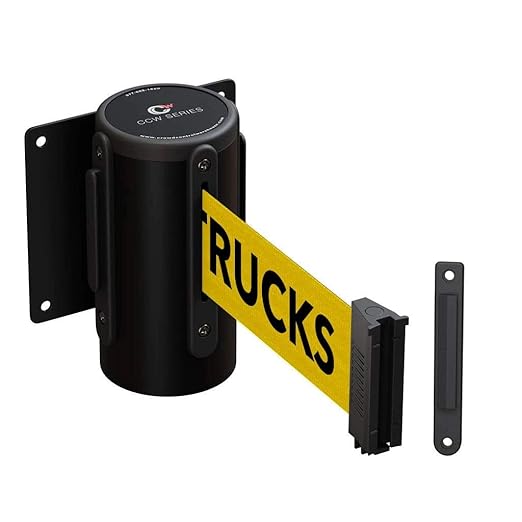 Crowd Control Warehouse - CCW Series WMB-120 Fixed Wall Mount Retractable Belt Barrier - 11 Foot, Yellow"Danger-Forklift Trucks" Belt with Black Steel Case