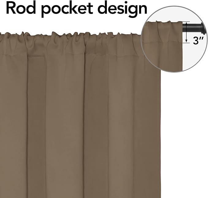 Easy-Going Rod Pocket Blackout Curtains for Bedroom, Room Darkening Window Curtains for Living Room, Thermal Insulated Noise Reduction Solid Window Drapes, 2 Panels(42x54 in, Camel)
