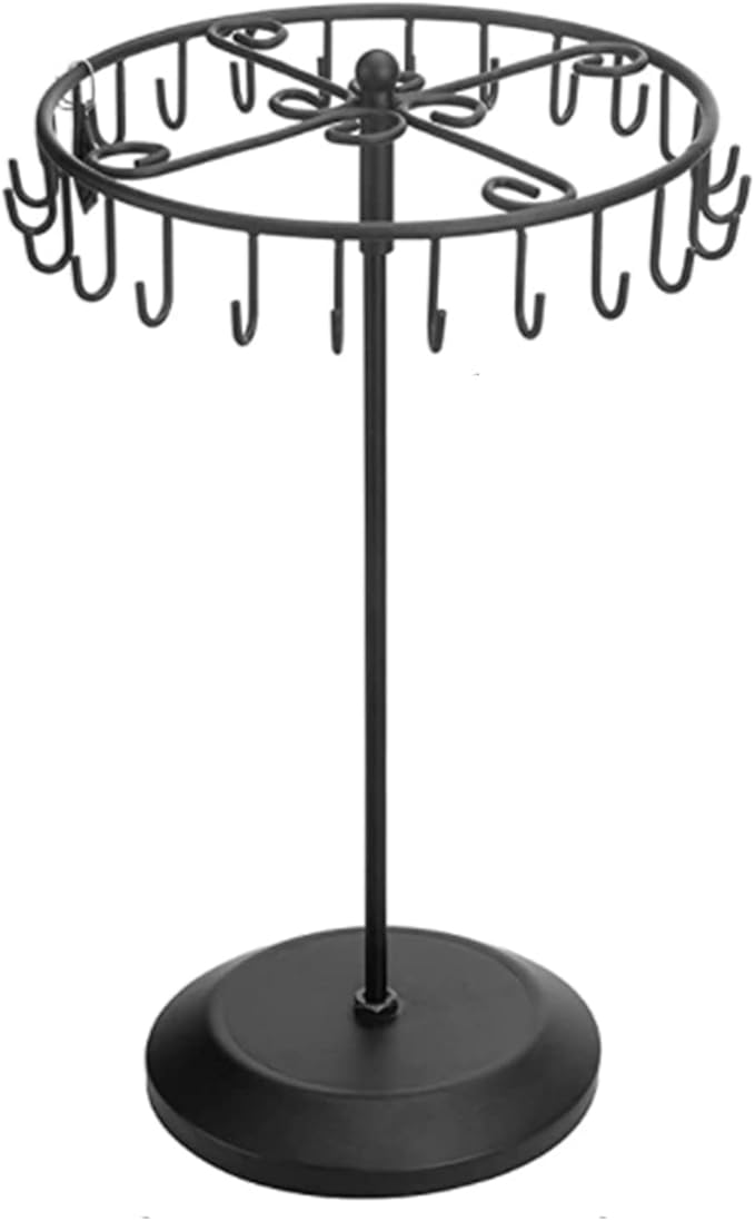 Rotating Necklace Holder Jewelry Organizer Display Stand 14-Inch with 23 Hooks Black, short-black, 8.27*5.9*13.8inch (HS01)