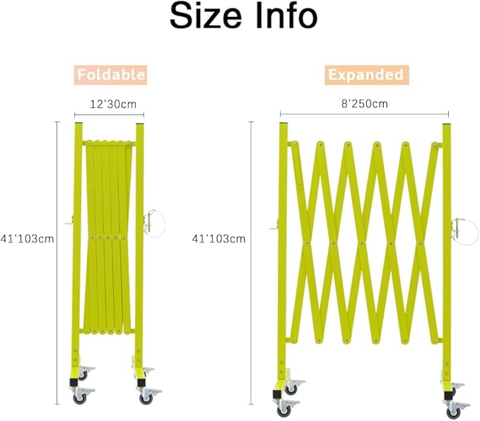 TRUNK Industrial Expandable Metal Barricade, 8 Feet, Matte Yellow, Portable Safety Barrier with Casters, Flexible Fence Mobile Barrier Gate, Adjustable Traffic Fence for Airport,School,Shopping mall