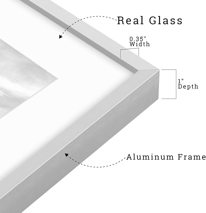 Frametory, 11x14 Metal Picture Frame with Mat for 8x10 Picture & Real Glass, Aluminum Photo Frame Collection (Silver, 2 Pack)