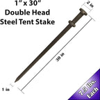 Double Head Tent Stakes - Heavy Duty Steel Tent Stakes, Versatile Ground Spikes to Anchor Commercial Inflatables, Party Tents, and Outdoor Camping Shelters, 1 x 30 Inch, 4-Pack