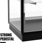 48”D * 20”W * 38”H - Freestanding Retail LED Full Vision Glass Display Case, Black Aluminum Frame, Two Adjustable Height Tempered Glass Shelves