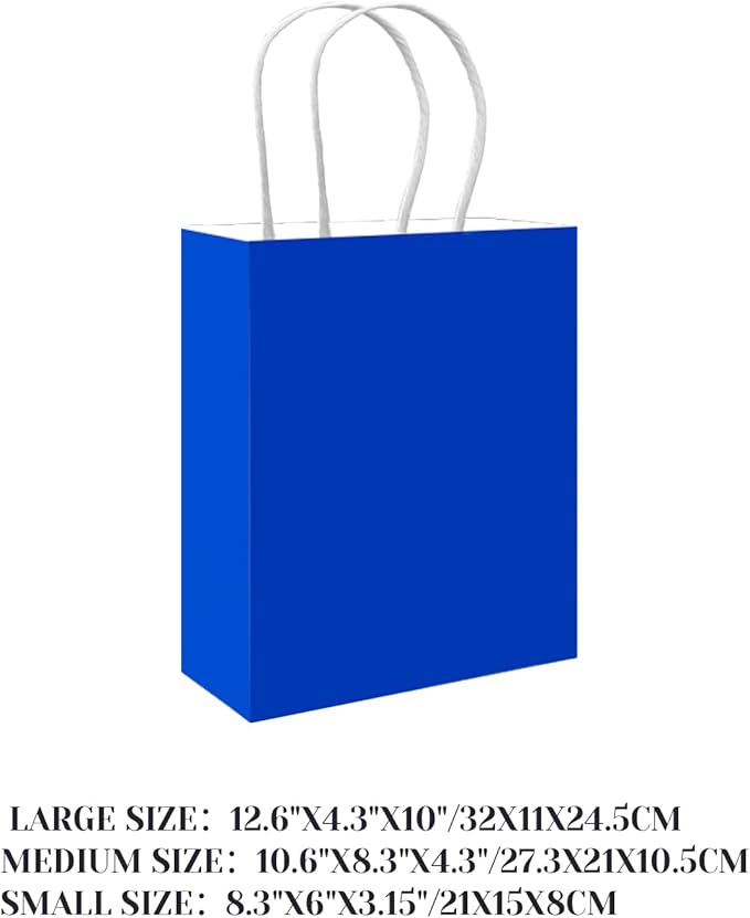 qiqee 100PCS Gift Bag with Handles Bulk Diamond Blue Paper Bags Assorted Sizes(33pcs Large 13",33pcs Medium 11",34pcs Small 8")