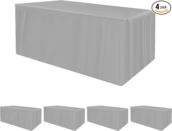HolidayIdeas Fitted Tablecloths for 8 Foot Rectangle Table, Wrinkle Resistant Washable Table Cover 30x96 Inch for Vendor Booth Display, Banquet, Trade Show, Silver Grey, 4 Pcs