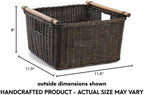 The Basket Lady Deep Pole Handle Wicker Storage Basket, Small, 11.5 in L x 11.5 in W x 8 in H, Antique Walnut Brown