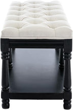 Kmax Storage Entryway Bench Tufted Shoe Rack Bench Black Wood Window Bench for Hallway Entrance Bedroom Corner, Beige