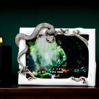 Decorative Snake Resin Picture Frame - 5x7 Inch Tabletop Photo Display with Mother & Baby Snake Design, Silver Wildlife Home Decor Art