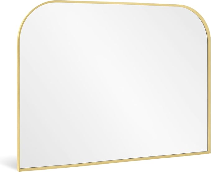 Modern Large Wall Mirror, Modern Mantel Minimalist Home Decor, Brushed Gold Metal Framed Arched Mirror for Living Room, Bedroom, Fireplace, Mantle, Entryway, Bathroom, 36" x 30", Gold