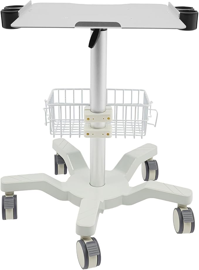 Medical Trolley Cart with Locking Wheels - Height Adjustable Mobile Workstation 24-38 inch,5 Casters Rolling Desktop Cart for Dental Clinic, Salon, Lab & Esthetician