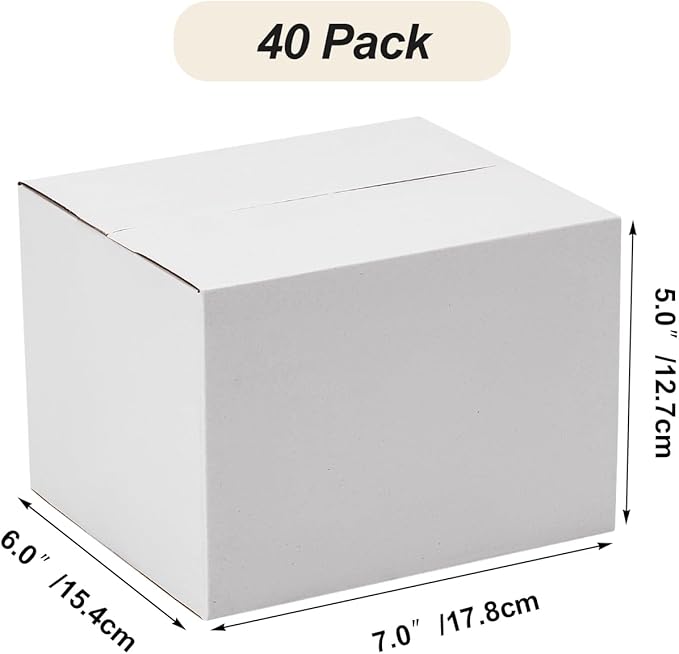 Calenzana 7x6x5 Shipping Boxes Set of 40, White Corrugated Cardboard Box for Mailing Packing Gifts Small Business