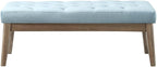24KF Velvet Upholstered Buttons Tufted Entryway Bench with Solid Wood Leg,Bed Bench Ottoman with Padded Seat,5034-Seaglass