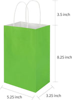 100 Pack 5.25x3.25x8.25 Inch Small Grass Green Kraft Paper Bags with Handles Bulk, Toovip Gift Wrap Bags for Favor Grocery Retail Party Birthday Shopping Business Goody Craft Merchandise Takeout Sacks