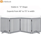 unipaws 24" H Free Standing Pet Gate for Dog Cat, Wooden Dog Gates for Doorway, Stairs, Step Over Foldable Pet Fence for The House, Expandable Barrier, Indoor Use, Grey