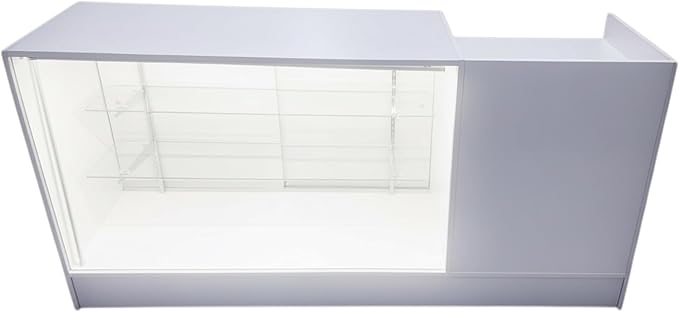 Only Hangers Register Stand with Counter Space and Retail Glass Showcase Display - with LED Lights - 72" (White)