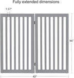 unipaws 36”H Free Standing Pet Gate for Dog and Cat, Wooden Dog Gates for Doorway, Stairs, Room Divider, Step Over Foldable Pet Fence for The House, Expandable Barrier, Indoor Use, Grey