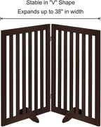 unipaws 36”H Free Standing Pet Gate for Dog and Cat, Wooden Dog Gates for Doorway, Stairs, Room Divider, Step Over Foldable Pet Fence for The House, Expandable Barrier, Indoor Use, Espresso