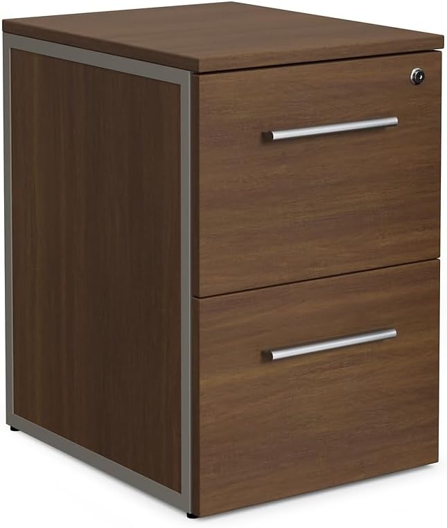 nbf signature series at Work Office Files Pedestal Cabinet - Two Drawer File Cabinet with Lock - Gray Laminate Office Filing Cabinets - 26.46" H Modern Mobile File Cabinet Document Storage