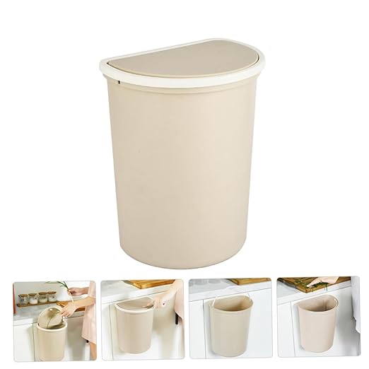 Hanging Wall-Mounted Trash Can Large Plastic Kitchen Waste Bin with Lid Practical Storage Container for Household Bedroom and Living Plastic Elegant Apricot Color