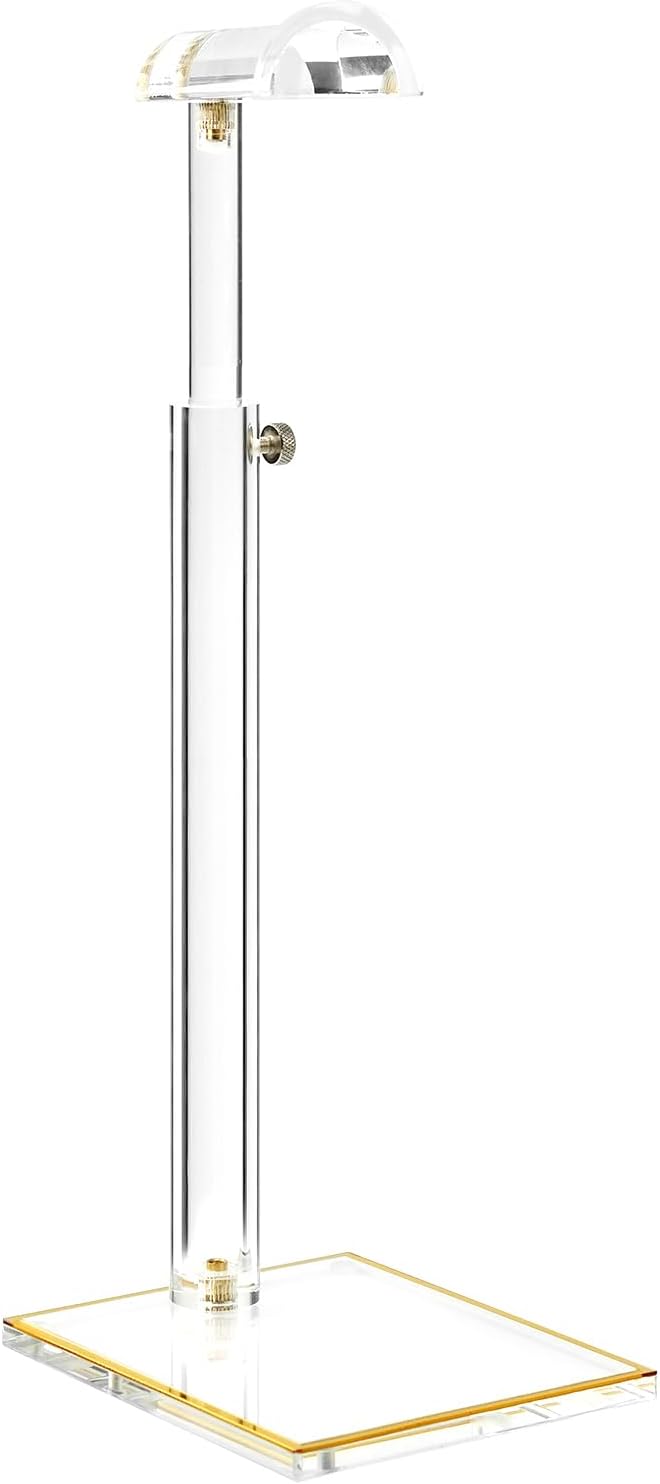 Acrylic Purse Display Stands, 14"-24" Adjustable Height Handbag Holder, Clear Purse Rack Stands for Closet Retail, Durable Gold Trim Hanging Bag Wallet Jewelry Necklace Organizer Stand(PATENT PENDING)