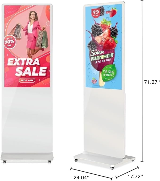 MWE 43 Inch Digital Signage Advertising Display Kiosk LCD Screen Indoor Floor Standing Commercial Totem Android System Vertical Poster with Auto Media Player-White