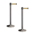 Crowd Control Warehouse CCW Set of 2 Retractable Belt Barriers Stanchion, Polished Stainless Steel Post, RBB-100 (9 Foot Belt, Light Brown Belt)