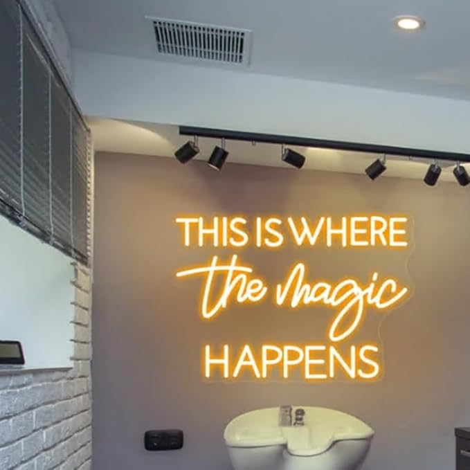 This Is Where The Magic Happens Neon Sign,25inches Custom Beauty Salon Neon Decor,LED Sign for Beauty Room,Pink Beauty Office Sign,Wedding Party Sign