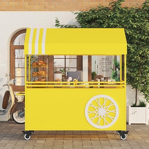 Portable Street Food Cart, Mobile Vendor Stall for Outdoor Events, Commercial Iron Food Cart for Markets, Food Truck Stand (Pink, 55in/140cm)