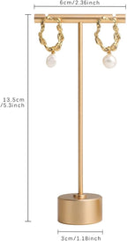 GemeShou Gold Metal Single Pair T Bar Earring Retail Display Stand for show, Tabletop Jewelry Tower Holder for Girl Women【Gold-Round Base Height 5.3"】