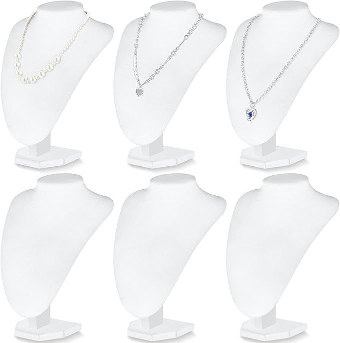 6 Pcs Necklace Display Stand Necklace Holder Jewelry Bust Display Stands for Selling Home Store Trade Shows Photography Props Retail(White,Velvet)