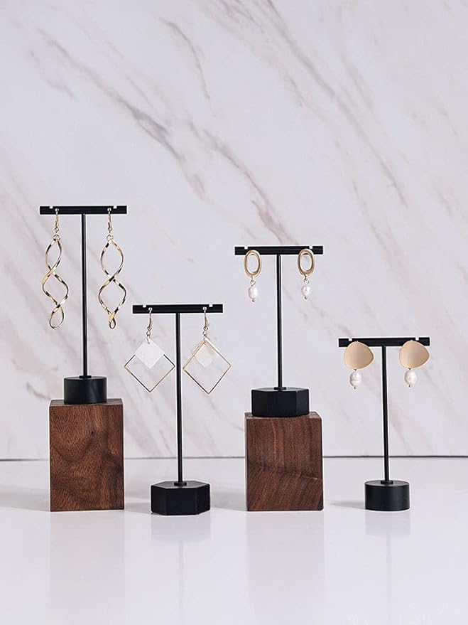 GISELA D 4Pcs Black Metal Earring T Bar Stand Retail Display Holders for Show, Jewelry Online Stores Photography Display Props (Black 4pcs)
